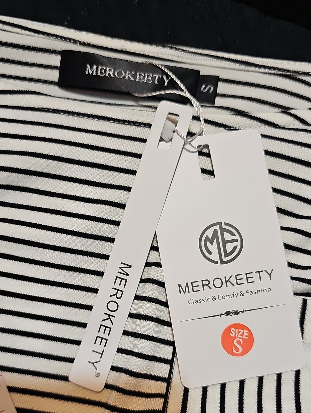 NWT Merokeety Midi Dress Stretch Stripes Black & White Small Pull On - Picture 4 of 5